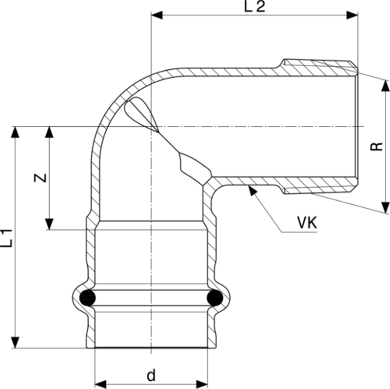 Přechodový oblouk 90° Viega Profipress s SC-Contur 2214 15 x 1/2˝