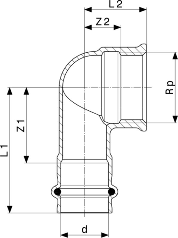 Přechodové koleno 90° Viega Profipress s SC-Contur 2214.2 22 x 3/4˝