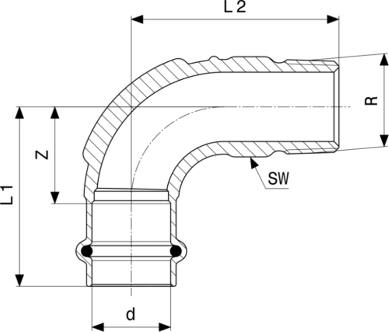 Přechodový oblouk 90° Viega Profipress G s SC-Contur 2614 15 x 1/2˝