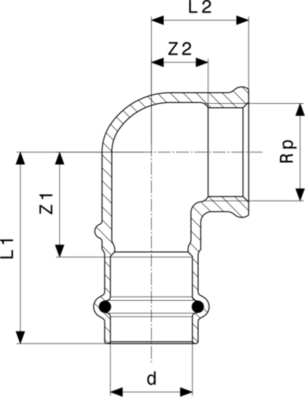 Přechodové koleno 90° Viega Profipress G s SC-Contur 2614.2 18 x 1/2˝