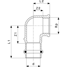 Přechodové koleno 90° Viega Profipress G s SC-Contur 2614.2 18 x 1/2˝