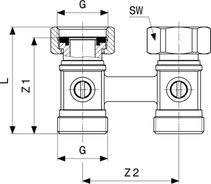 Připojovací kus k otopnému tělesu Viega Profipress s SC-Contur 1096.5 3/4˝ x 50