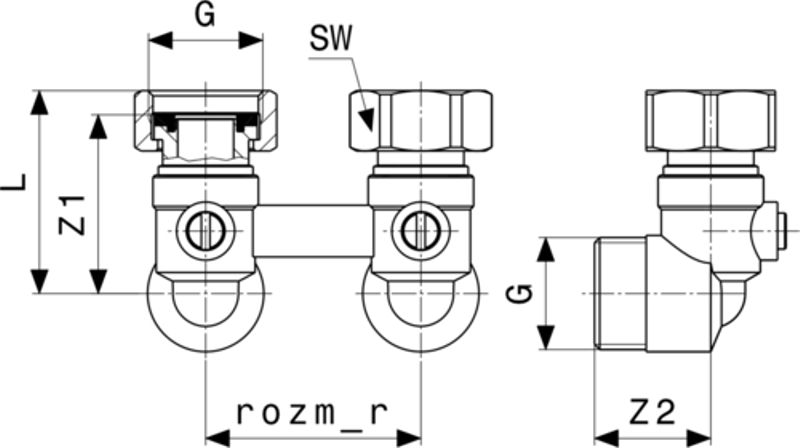 Připojovací kus k otopnému tělesu Viega Profipress s SC-Contur 1097.5 3/4˝ x 50