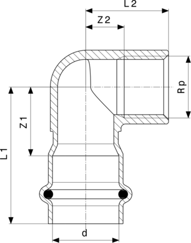 Přechodové koleno 90° Viega Sanpress Inox s SC-Contur 2314.2 15 x 3/4˝