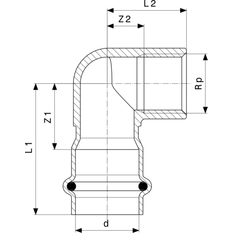 Přechodové koleno 90° Viega Sanpress Inox s SC-Contur 2314.2 15 x 3/4˝