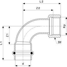 Přechodový oblouk 90° Viega Sanpress Inox s SC-Contur 2314.5 15 x 1/2˝