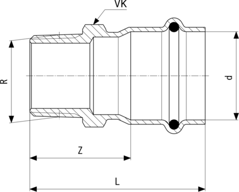 Přechodový kus Viega Sanpress Inox s SC-Contur 2311 22 x 1/2˝