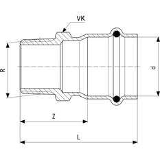 Přechodový kus Viega Sanpress Inox s SC-Contur 2311 22 x 1/2˝