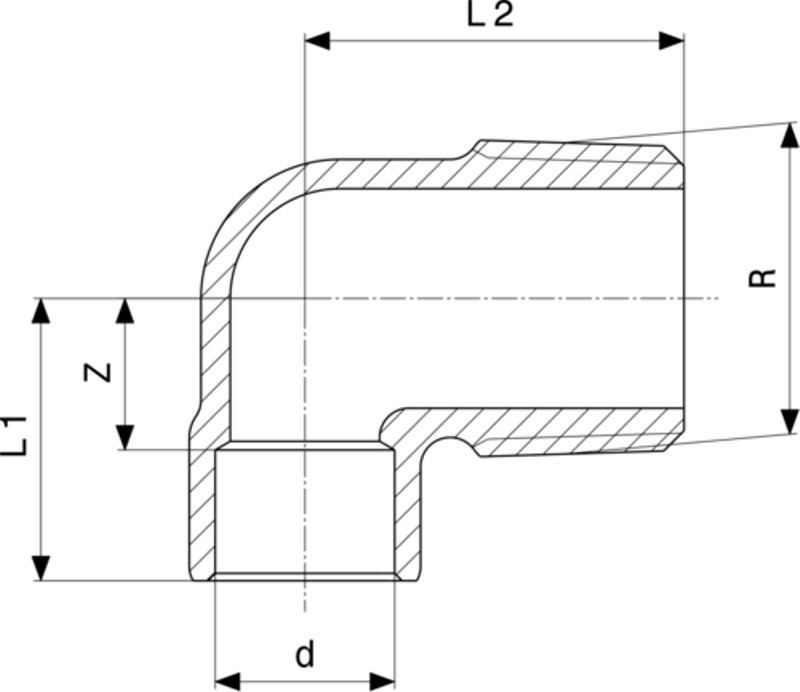 Přechodové koleno 90° Viega pájené fitinky 94092G 15 x 1/2˝