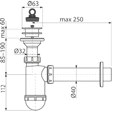 Sifon umyvadlový Alcadrain (Alcaplast) DN40 s plastovou mřížkou DN63 A42