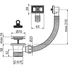 Výpust dřezová Alcadrain (Alcaplast) 6/4˝ s nerezovou mřížkou DN70 a fle x i přepadem A331