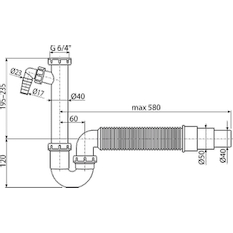 Sifon trubkový Alcadrain (Alcaplast) s převlečnou maticí 6/4˝, přípojkou a flexi hadicí A83-DN50/40