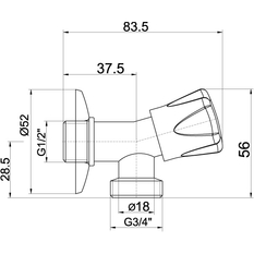 Nekulový pračkový ventil 1/2˝x3/4˝