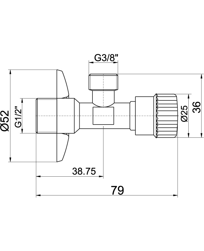 Rohový vřetenový ventil 1/2˝x3/8˝