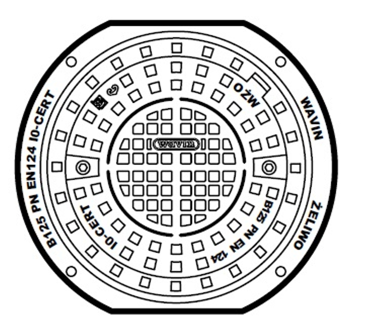 Poklop litinový na betonový konus Wavin Basic 315, zatížení B125 - 12,5 t