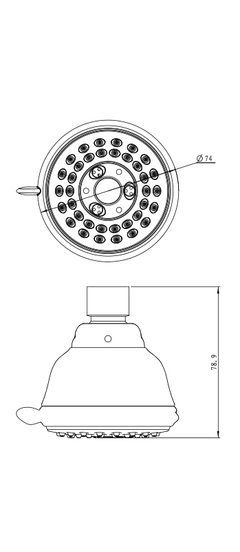 Pevná sprcha 3-polohová průměr 75 mm chrom