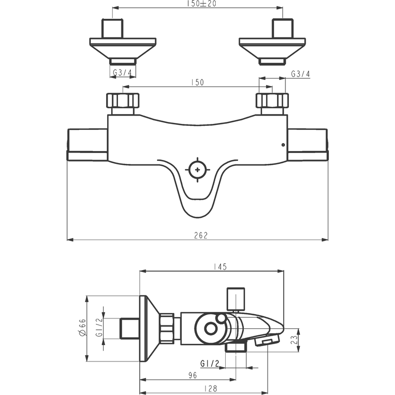 Vanová baterie termostat bez příslušenství 150 mm Aqualight