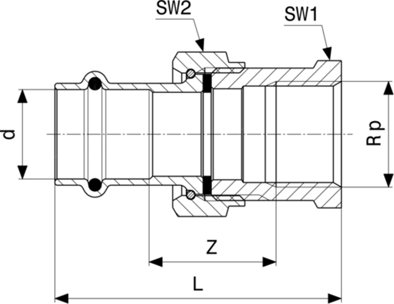 Přechodové šroubení Viega Profipress s SC-Contur 2262 12 x 1/2˝