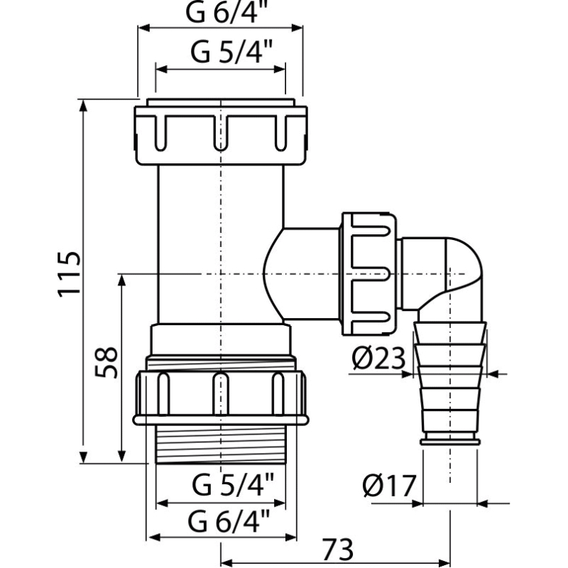 Mezikus Alcadrain (Alcaplast) 5/4˝-6/4˝ a 6/4˝-5/4˝ s přípojkou A300