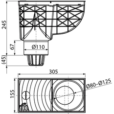 Univerzální lapač střešních splavenin Alcadrain (Alcaplast) 300 x 155/110 mm přímý, černá AGV1