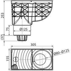 Univerzální lapač střešních splavenin Alcadrain (Alcaplast) 300 x 155/125 mm přímý, černá AGV2