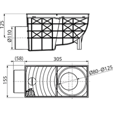 Univerzální lapač střešních splavenin Alcadrain (Alcaplast) 300 x 155/110 mm boční, černá AGV3