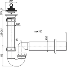 Sifon trubkový Alcadrain (Alcaplast) s nerezovou mřížkou DN70 A800-DN50