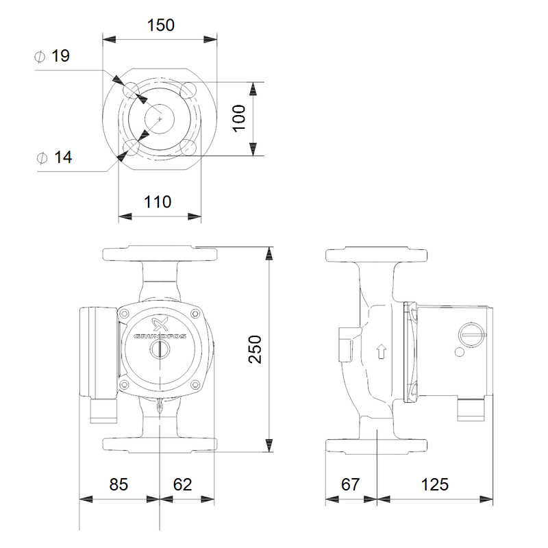 Čerpadlo oběhové Grundfos UPS40-50 FN 250 1x230V 50Hz 9H PN6/10