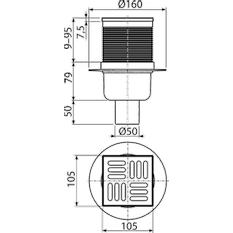 Podlahová vpust Alcadrain (Alcaplast) 105 x 105/50 mm přímá, mřížka nerez, kombinovaná zápachová uzávěra SMART APV32