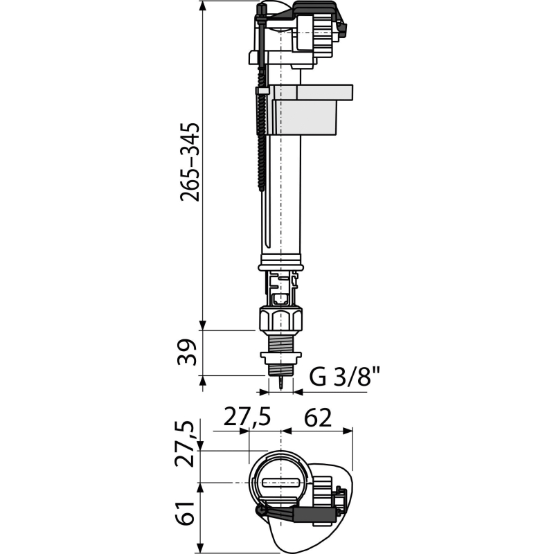 Napouštěcí ventil Alcadrain (Alcaplast) spodní kovový závit A18-3/8