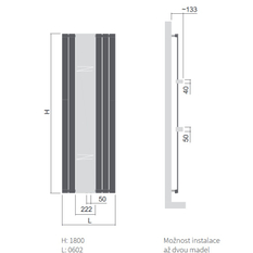 Těleso topné designové Isan Collom Mirror 1800 x 602 mm, 840 W, středové připojení, sněhově bílá RAL 9016