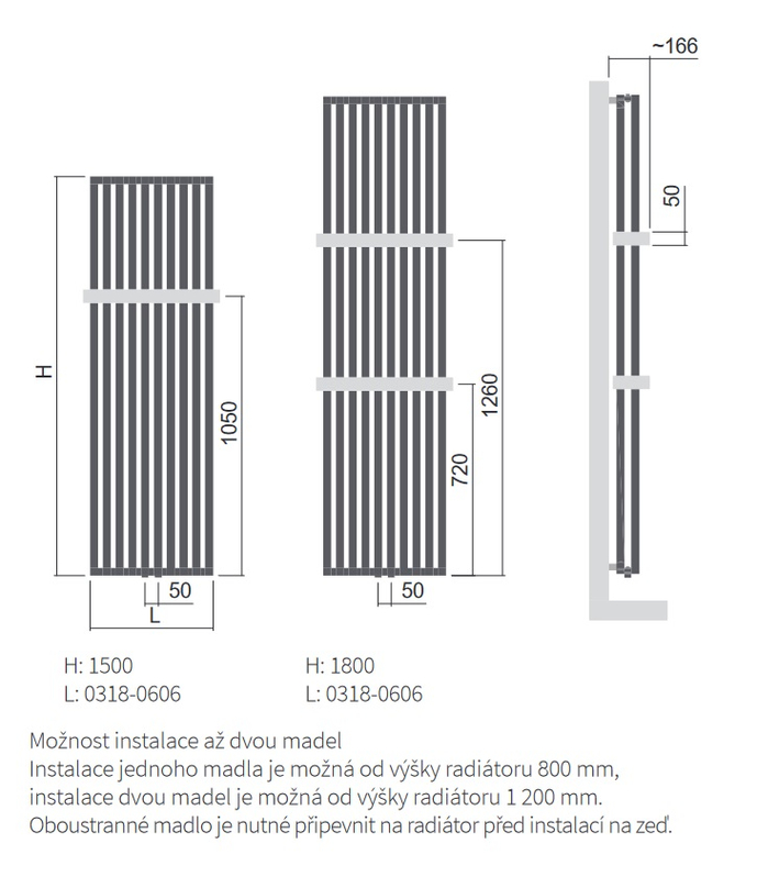 Těleso topné designové Isan Octava Double 1800 x 462 mm, 1645 W, středové připojení, sněhově bílá RAL 9016