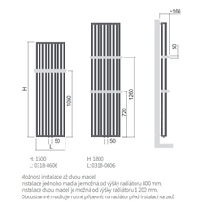 Těleso topné designové Isan Octava Double 1800 x 462 mm, 1645 W, středové připojení, sněhově bílá RAL 9016