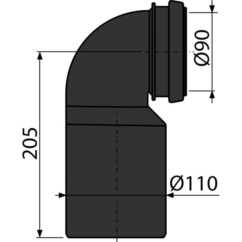 Koleno odpadu komplet Alcadrain (Alcaplast) DN90/110 M906