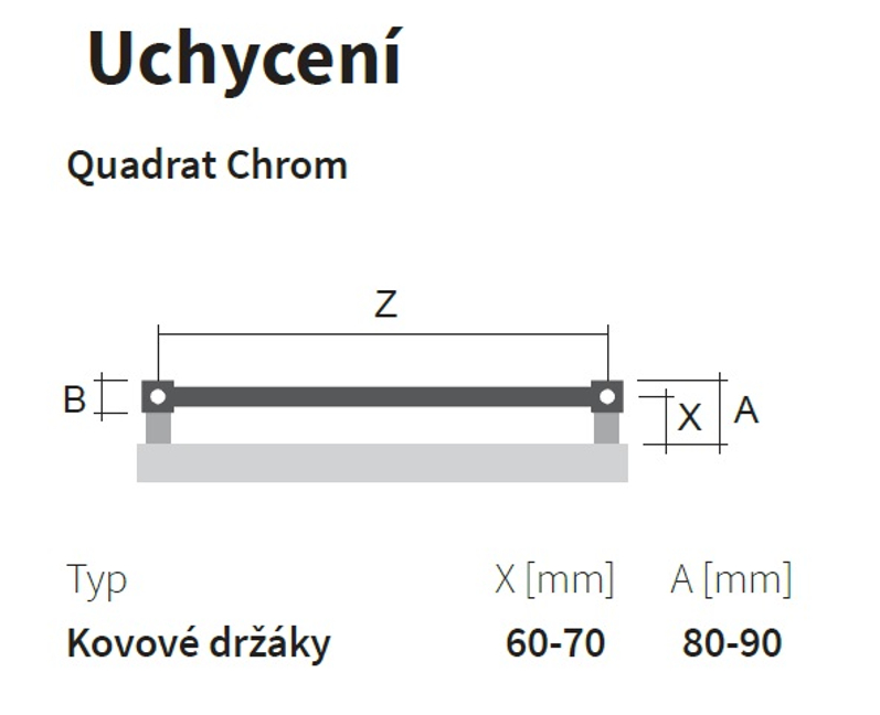 Těleso koupelnové trubkové Isan Quadrat 1255 x 600 mm, 425 W, středové připojení, chrom