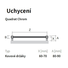 Těleso koupelnové trubkové Isan Quadrat 1255 x 600 mm, 425 W, středové připojení, chrom