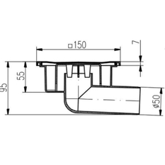 Podlahová vpusť boční DN50/95 N 150 x 150 mm nerez 326 N