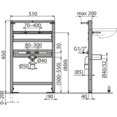 Montážní rám Alcadrain (Alcaplast) pro umyvadlo A104/850