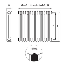 Radiátor článkový Isan Atol C2 1800, 10 článků, 1290 W, uchycení na zeď , připojení AD, bílá