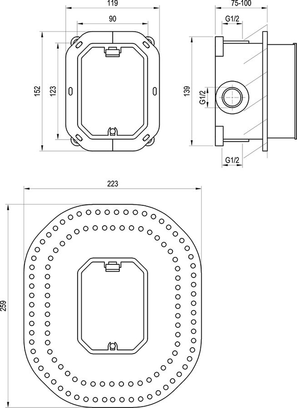 Těleso základní Ravak RB 070.50 pro podomítkové baterie, R-box