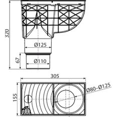 Univerzální lapač střešních splavenin Alcadrain (Alcaplast) 300 x 155/125/110 mm přímý, černá AGV4