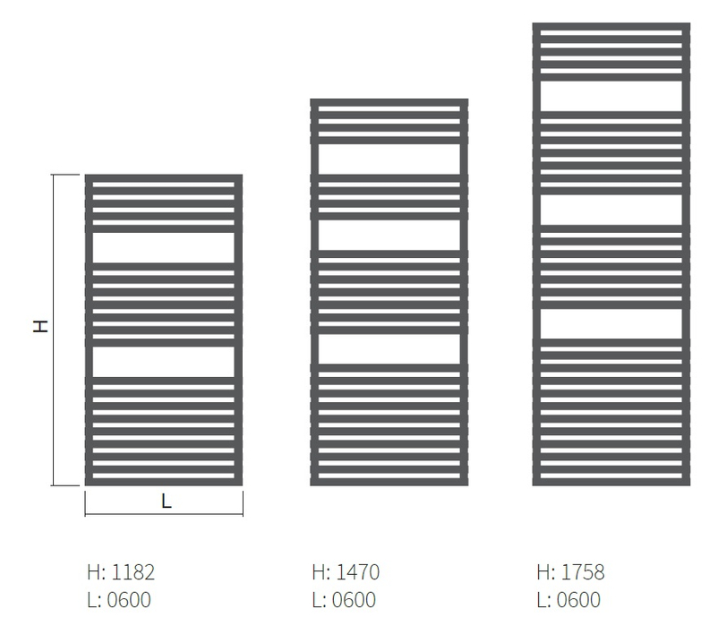 Těleso koupelnové trubkové Isan Club Edge 1758 x 600 mm, 1061 W, středové připojení, sněhově bílá RAL 9016