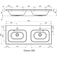 dvojumyvadlo Ravak Chrome 120, s otvory pro baterie, s přepadem