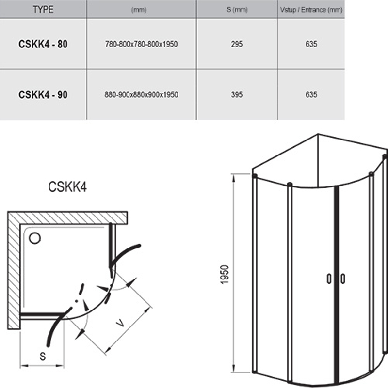 Sprchový kout Ravak CSKK4 80x80, lesk+transparent