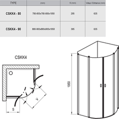 Sprchový kout Ravak CSKK4 80x80, lesk+transparent