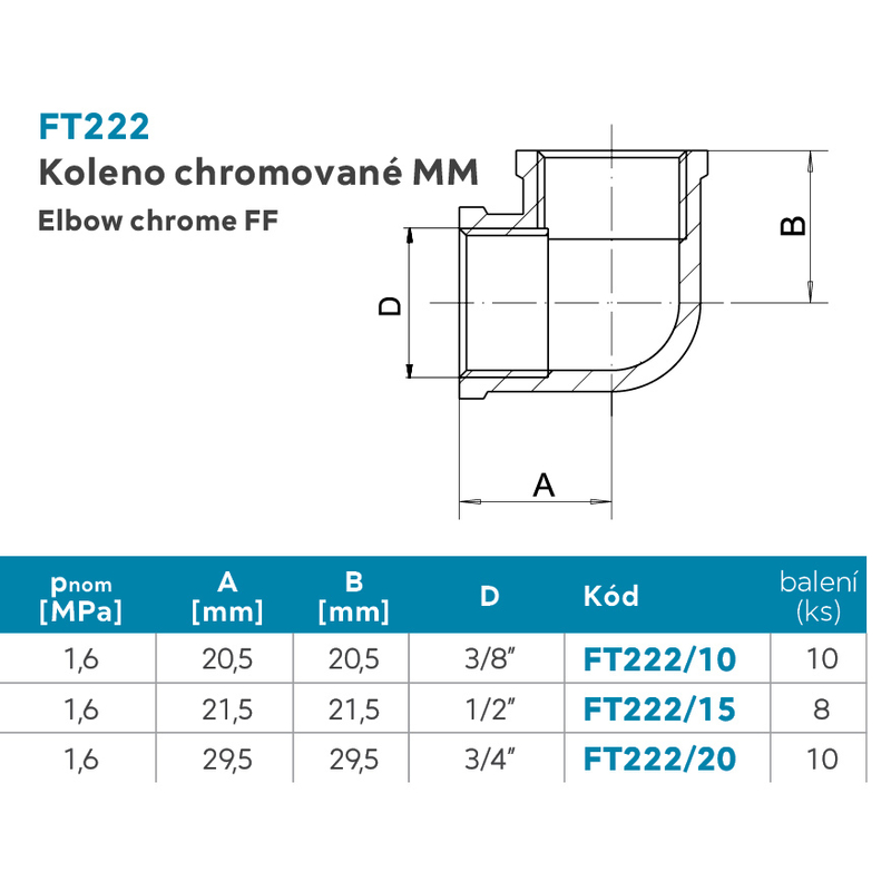 Koleno chromované MM 1/2˝