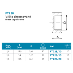 Víčko chromované 3/8˝