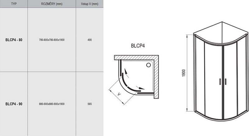 Sprchový kout Ravak BLCP4-80x80, lesk+grape