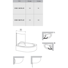 Vanová zástěna Ravak CVSK1 Rosa 160/170 L, lesk+transparent