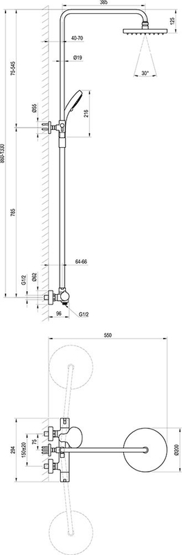 Sprchový sloup Ravak Termo 100 TE 091.00CR s termostatickou baterií, posuvný, se sprchovým setem, chrom